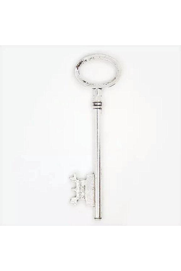 1 Large Skeleton Key Pendant Antique Silver Tone 3" Steampunk Supply 2 Sided
