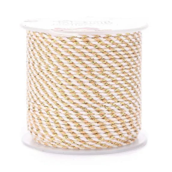 U8MO 1 Roll Handmade 4-Ply Polycotton Cord Macrame Cotton Rope with Gold Wire 1.5mm-Beige