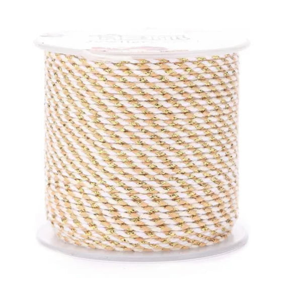 U8MO 1 Roll Handmade 4-Ply Polycotton Cord Macrame Cotton Rope with Gold Wire 1.5mm-Beige