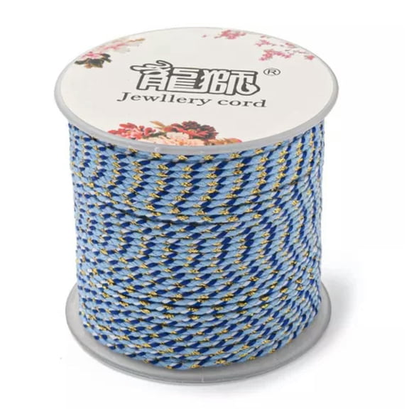 U8MO 1 Roll Handmade 4-Ply Polycotton Cord Macrame Cotton Rope with Gold Wire 1.5mm-Light Sky Blue
