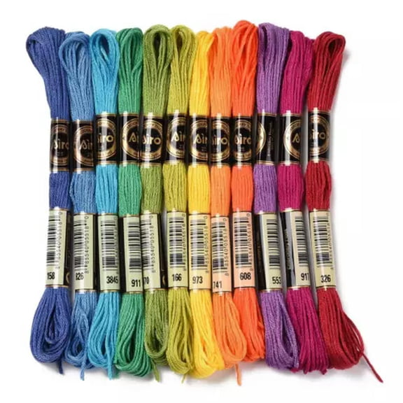 U8MO 1 Set 0.5mm 6-Ply Polyester Embroidery Floss Cross Stitch Threads about 8m/Skein-12 Skeins Rainbow Color