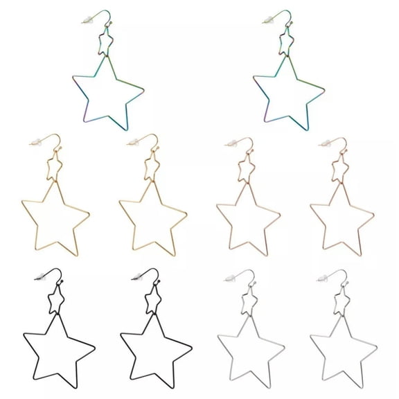 U8MO 1 Set Interlock Double Open Stars Dangle Wrap Large Geometry Drop Earrings 75mm