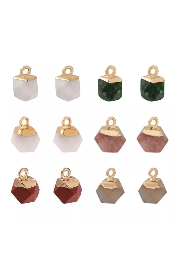 1 Set Natural Gemstone Star Cut Round Ruby Red Jasper Agate Jade Charms 12x10mm