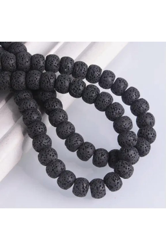 1 Strand 15inch Natural Lava Stone 8x6mm 10x7mm Rondelle Drum Shape Beads Lot-Black-8x6mm (65pcs)