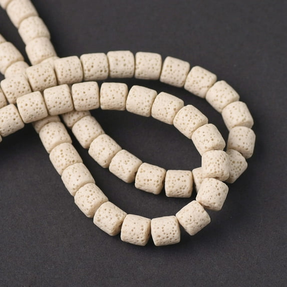U8MO 1 Strand 6mm 8mm 10mm Natural Volcano Lava Stone Cylinder Shape Crafts Beads-Beige-10mm 38pcs
