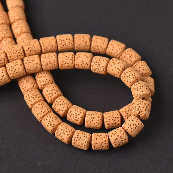U8MO 1 Strand 6mm 8mm 10mm Natural Volcano Lava Stone Cylinder Shape Crafts Beads-Yellow-8mm 47pcs