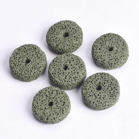 U8MO 1 Strand Natural Volcano Lava Stone 3x6mm 4x9mm Coin Rondelle Shape Crafts Beads-4x9mm 47pcs-Dark Green