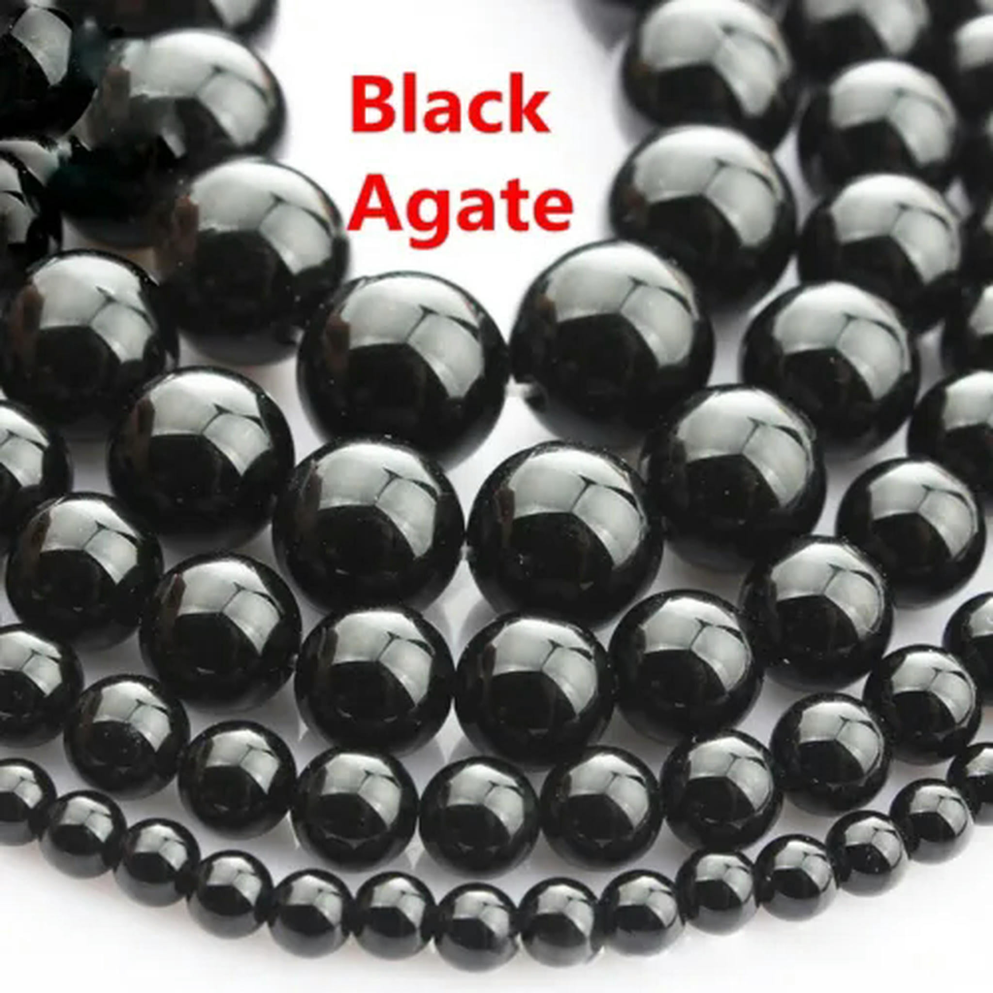 U8MO 1 Strand Round 4mm 6mm 8mm 10mm 12mm Natural Stone Rock Gemstone Beads Lot-Black Agate-8mm (44~45pcs)
