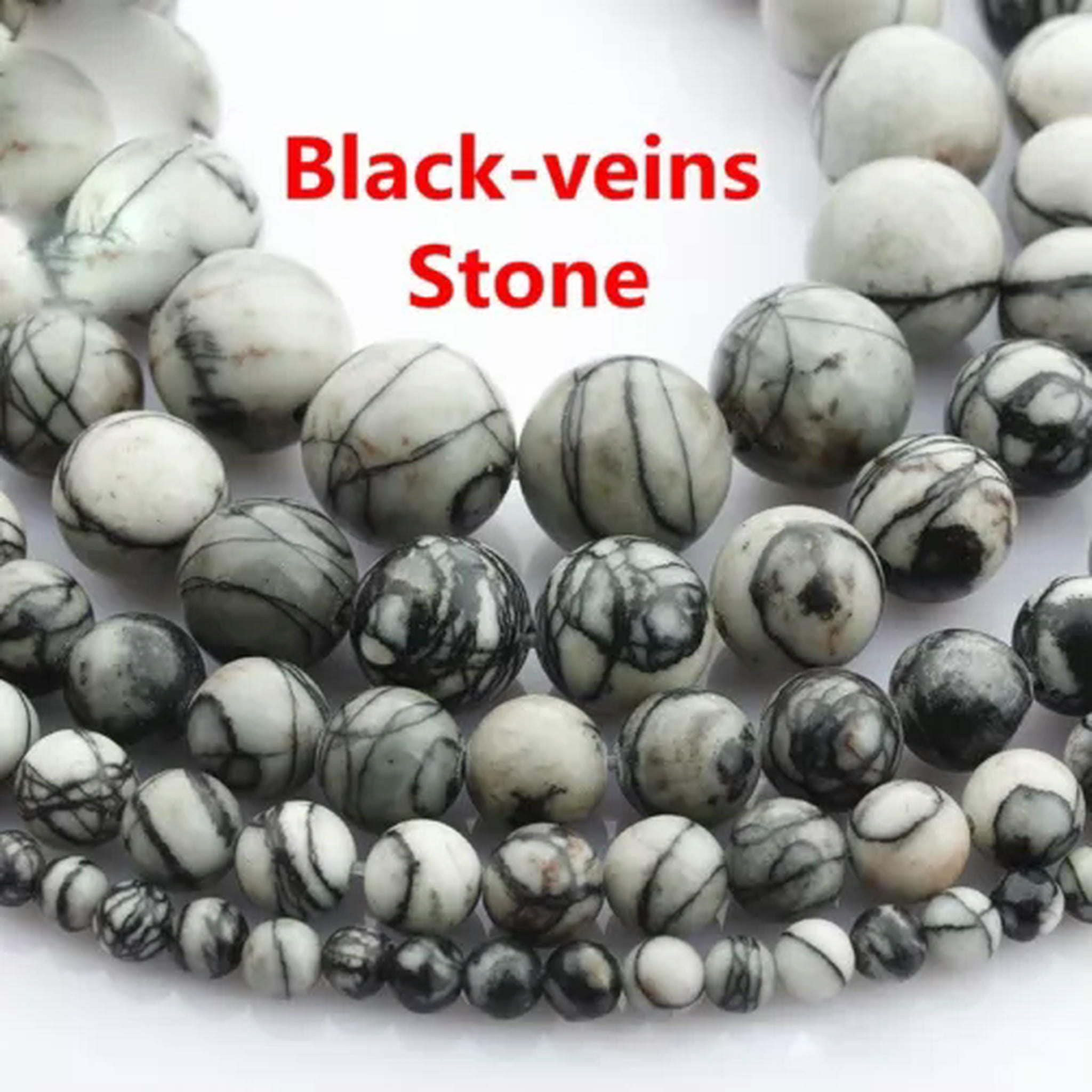 93PCS Black Snowflake Stone Beads For Jewelry Making - Mixed Size 4mm, 6mm, 8mm Round Natural Gemstone Beads - View #4
