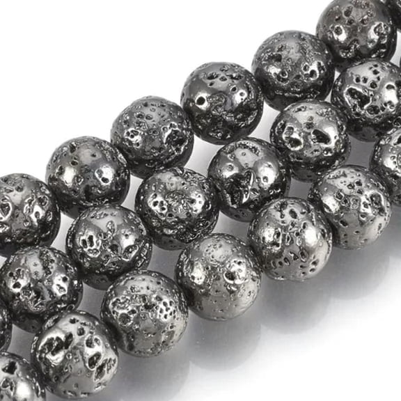 U8MO 1 Strd Gunmetal Electroplated Natural Lava Round Beads Bumpy Stone Spacer 4~10mm-8mm-47pcs/Strd