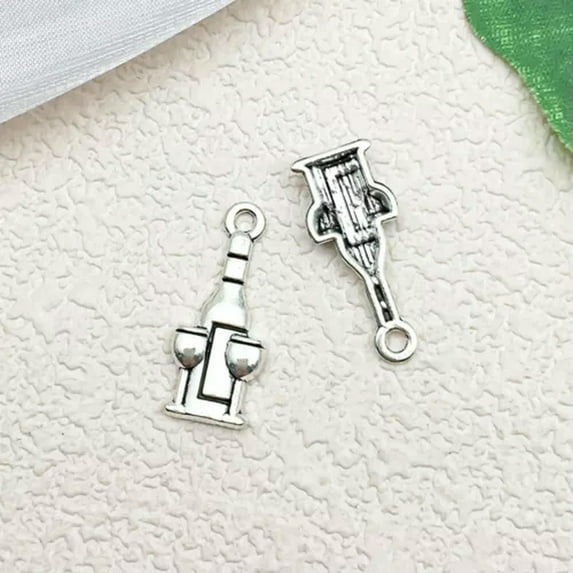 U8MO 10/30pcs Leaf Flower Antique Silver Charms Pendants for Jewelry Making DIY-8# 10pcs wine glass 9x21mm