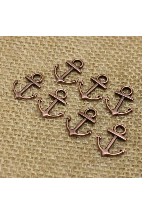 10 Anchor Charms Antiqued Copper Ocean Pendants Nautical Fishing Hook Captain