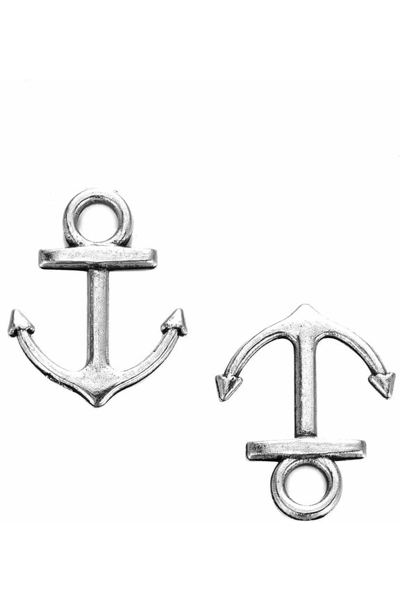 10 Anchor Charms Antiqued Silver Ocean Pendants Nautical Assorted Fishing Hook