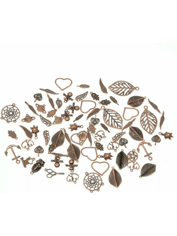 10 Assorted Charms Antique Copper Tone Mixed Pendants Jewelry Making Supplies