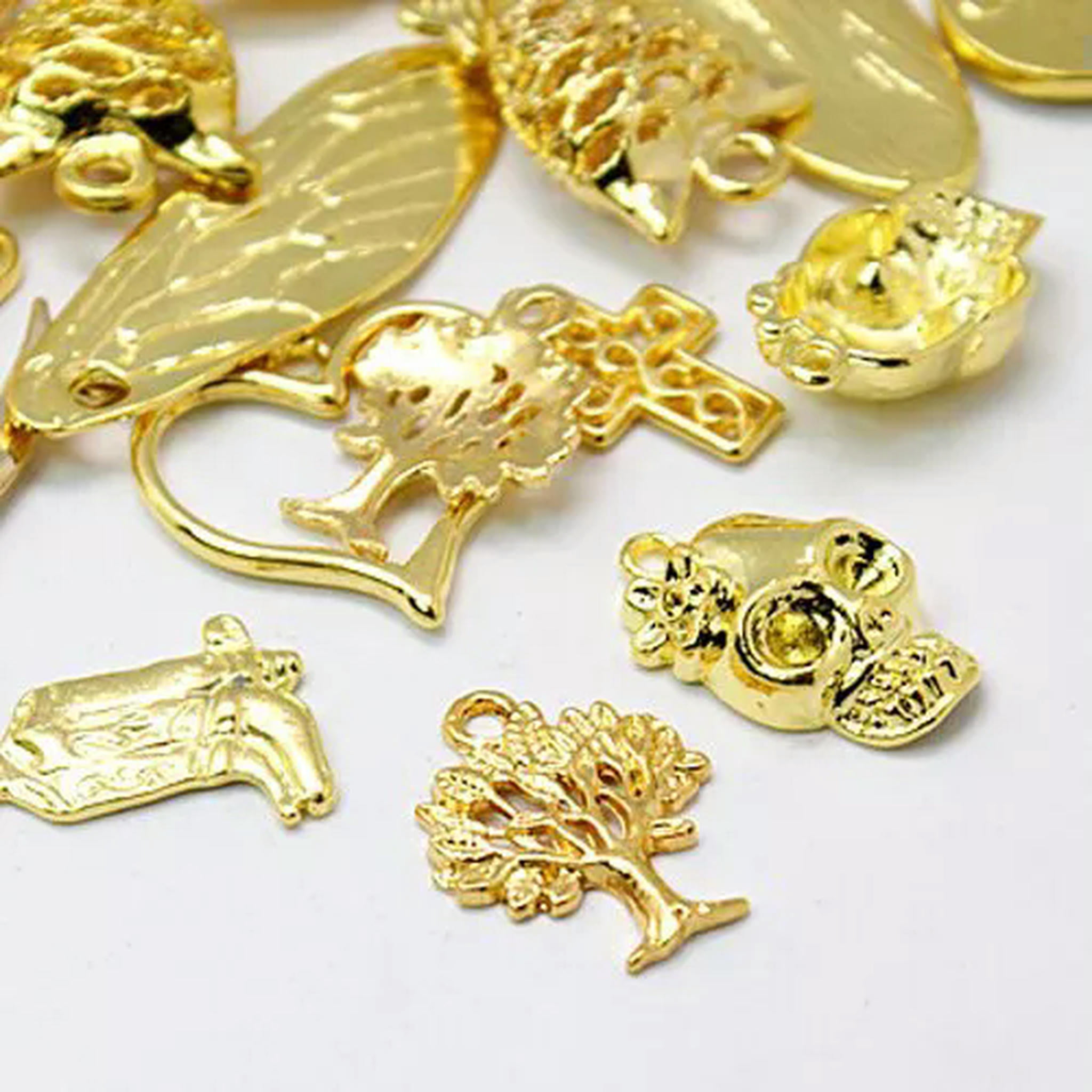 U8MO 10 Assorted Charms Shiny Gold Tone Mixed Pendants Jewelry Making ...