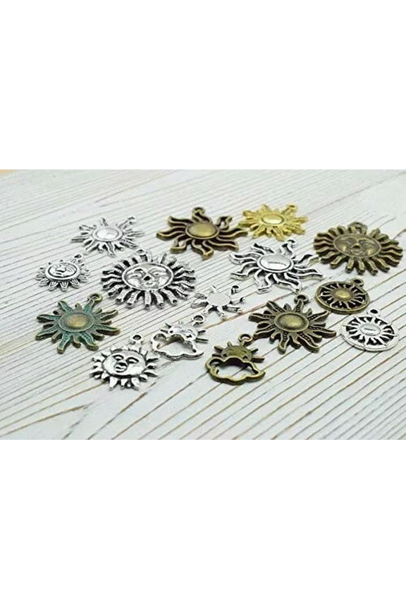 10 Assorted Sun Pendants Bronze Silver Gold Moon Celestial Mixed Charms Patina