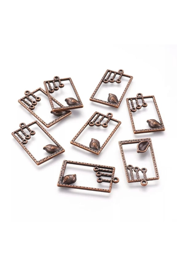 10 Bird Charms Antiqued Copper Chandelier Link Pendants Animal Jewelry 34mm