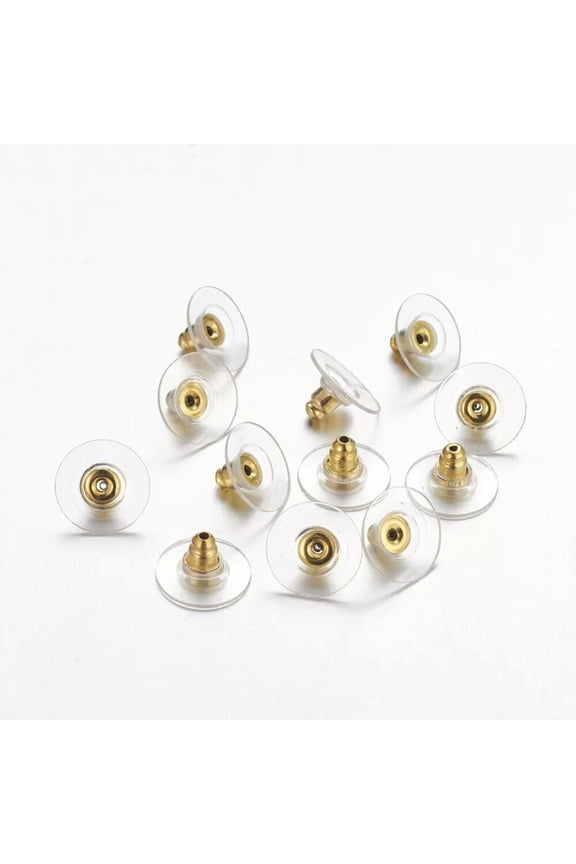 10 Bullet Clutch Earring Backs Ear Pads Clear Findings 12mm Safety Stoppers Gold