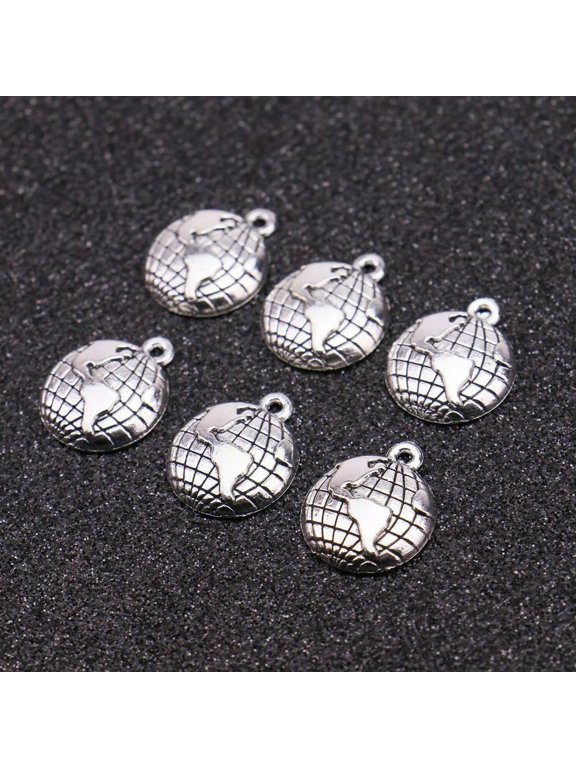 10 Charms World Pendants Antiqued Silver Earth Jewelry Supplies Lot 19mm