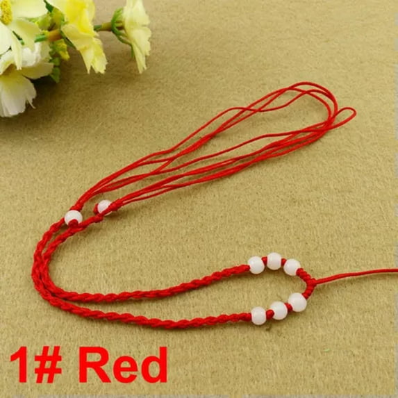 U8MO 10 Chinese Silk Thread Knotted 8-Jade Beaded Cord Adjustable Pendants Necklace-1# Red