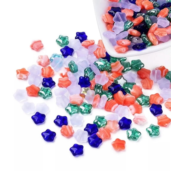U8MO 10 Czech Glass Star Beads Mixed Lot Celestial Jewelry Supplies 8mm *TR*