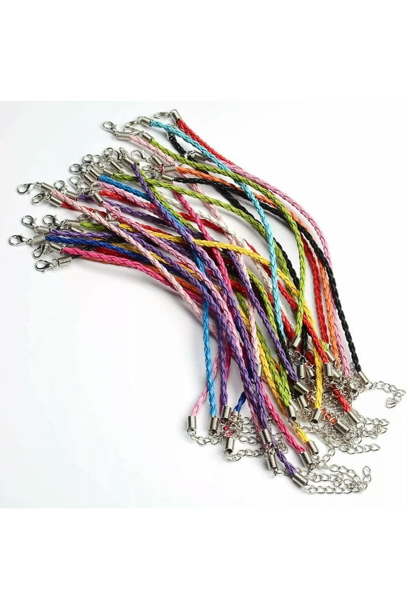 10 Faux Leather Braided Bracelets Assorted Colors Fit Jewelry Supplies Bulk 7.5"