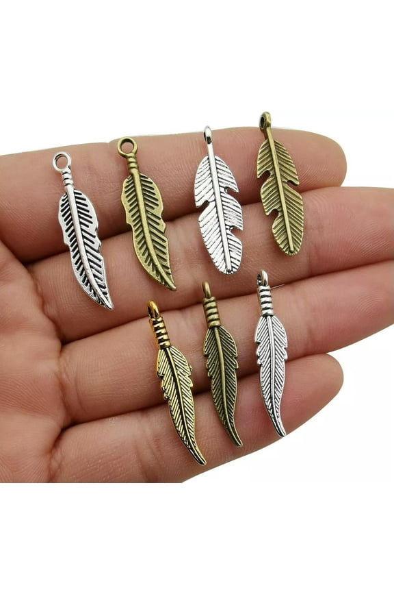 10 Feather Charms Antiqued Silver Bronze Western Pendants Boho Findings Assorted