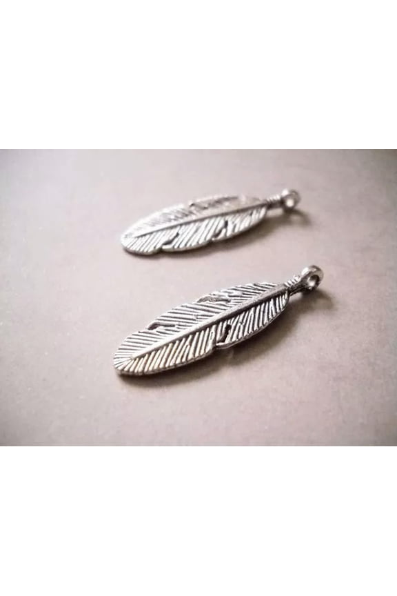 10 Feather Charms Antiqued Silver Western Pendants Boho Findings 2 Sided