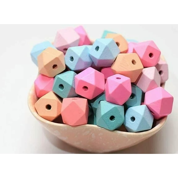 U8MO 10 Geometric Wood Beads Assorted 15mm Mixed Lot Jewelry Making Supplies Set