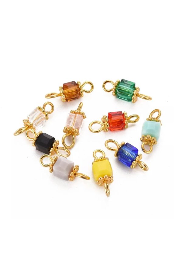10 Glass Cube Charms Mixed Lot Dangle Findings Jewelry 13mm Assorted Set