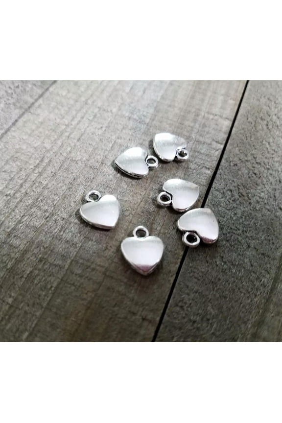 10 Heart Charms Antiqued Silver Pendants Love Puff Heart Stamping Blanks Finding