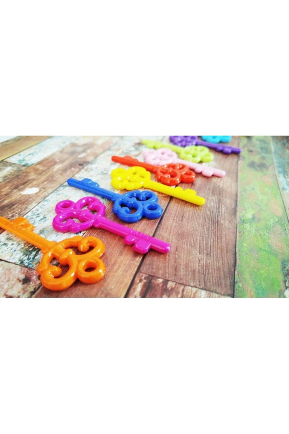 10 Heart Key Pendants Rainbow Skeleton Keys Assorted Lot Acrylic Charms