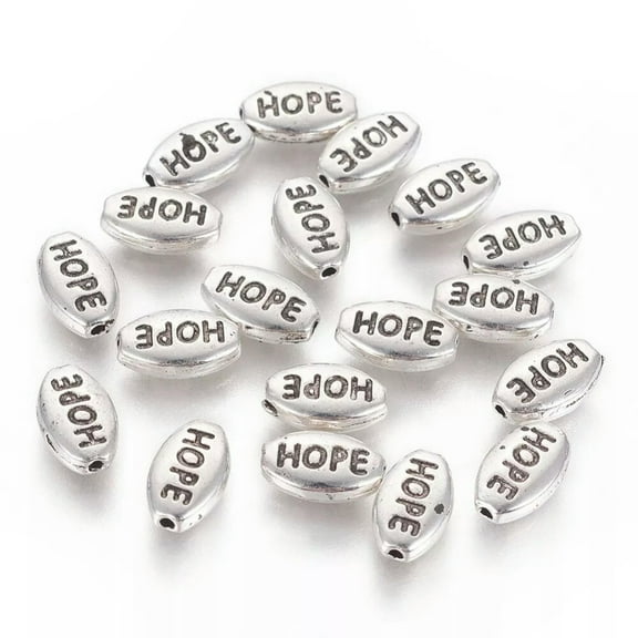 U8MO 10 Hope Word Beads Antiqued Silver Inspirational Jewelry Supplies Oval 10mm