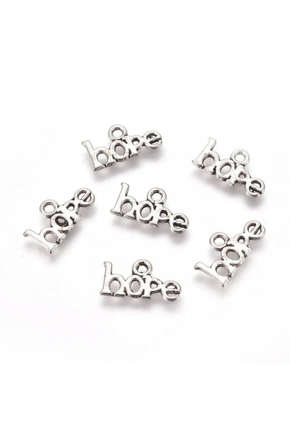 10 Hope Word Charms Antiqued Silver Inspirational Jewelry Supplies Lot 16mm