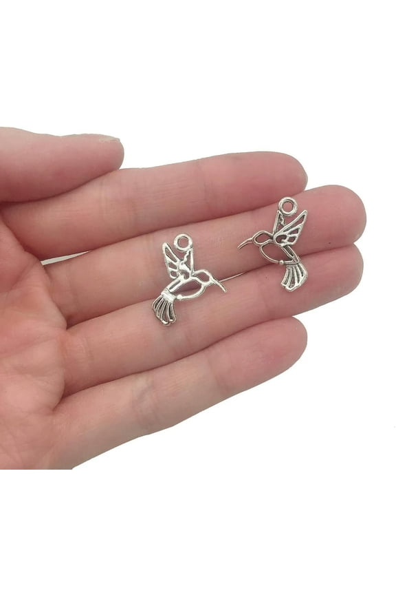 10 Hummingbird Charms Antiqued Silver Filigree Spring Garden Jewelry Findings