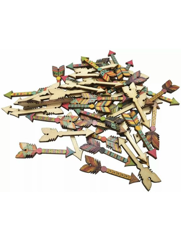 10 Large Arrow Pendants Assorted Wood Tone Archery Charms Printed 40mm Boho