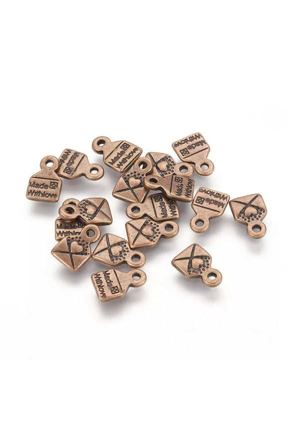 10 Made with Love Charms Antiqued Copper Jewelry Tags Letter Mail Envelope 10mm