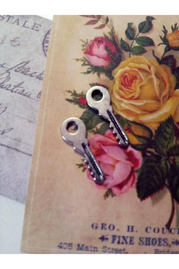 10 Miniature Key Charms Antique Silver Skeleton Keys Steampunk Findings