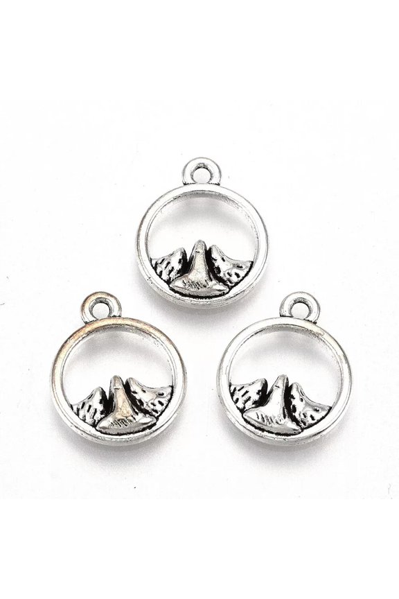 10 Mountains Charms Antiqued Silver Wanderlust Explorer Jewelry Mountain Climber