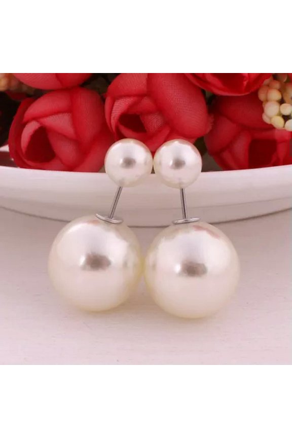 10 Pairs Fashion Pearl Double Side Two Ball Front and Back Post Earring Ear Stud-A: White