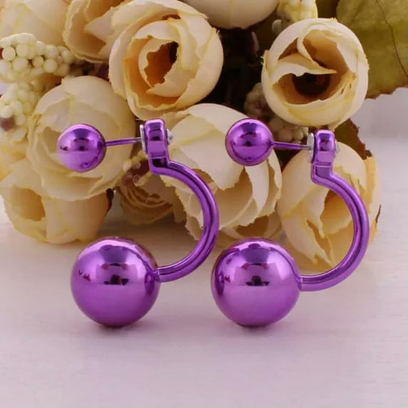 U8MO 10 Pairs Metallic Color Acrylic Round Double Sided Ear Stud Front Back Earrings-D: Metallic Purple