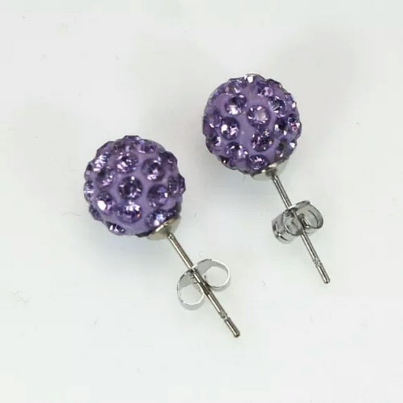 U8MO 10 Pairs Sparkle Clay Rhinestone Ear Stud 10mm Crystal Pave Disco Ball Earrings-8# Purple