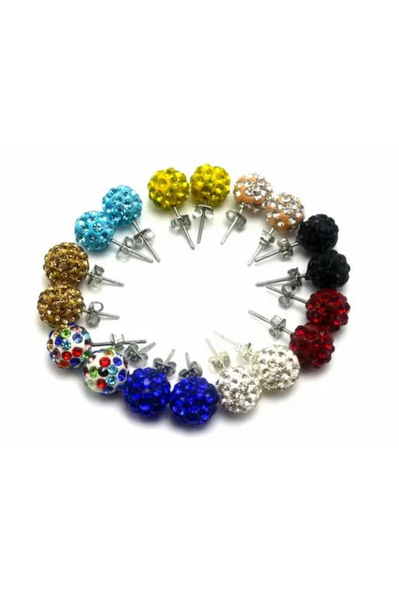 10 Pairs Sparkle Clay Rhinestone Ear Stud 10mm Crystal Pave Disco Ball Earrings-Mixed Colour