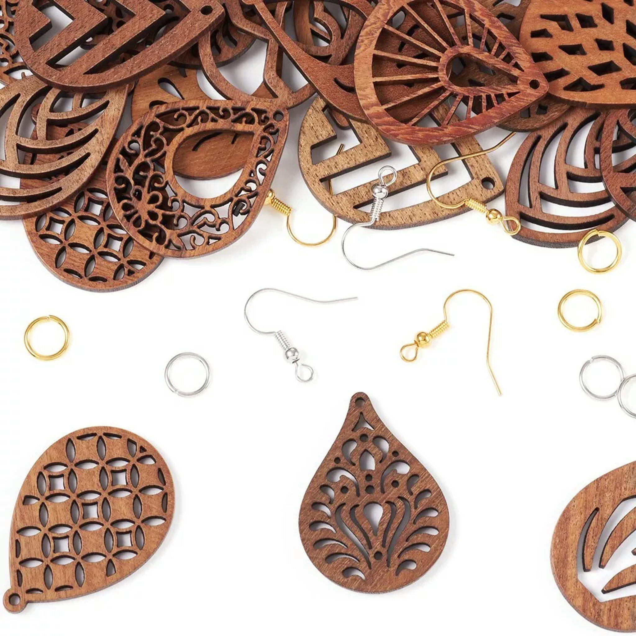 U8MO 10 Pairs Walnut Wood Laser Cut Pendants Teardrop DIY Jewelry Earring Making Kit
