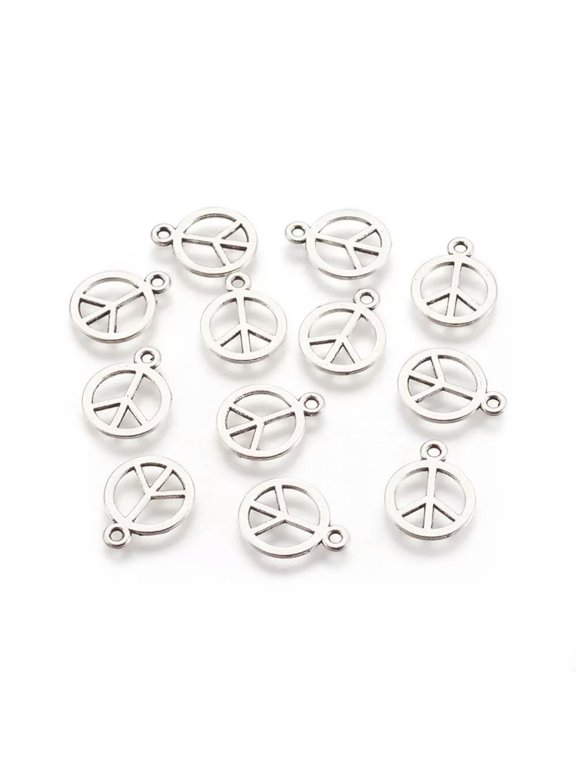 10 Peace Sign Charms Antiqued Silver World Peace Jewelry Supplies 13mm