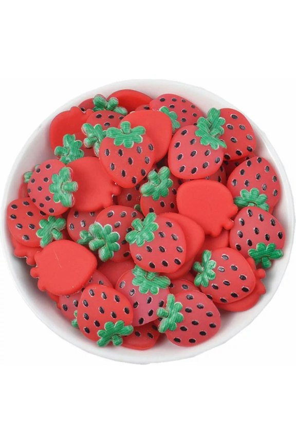 10 Polymer Clay Cabochons Strawberry Flat Backs Large 20mm Slime Charms Flatback