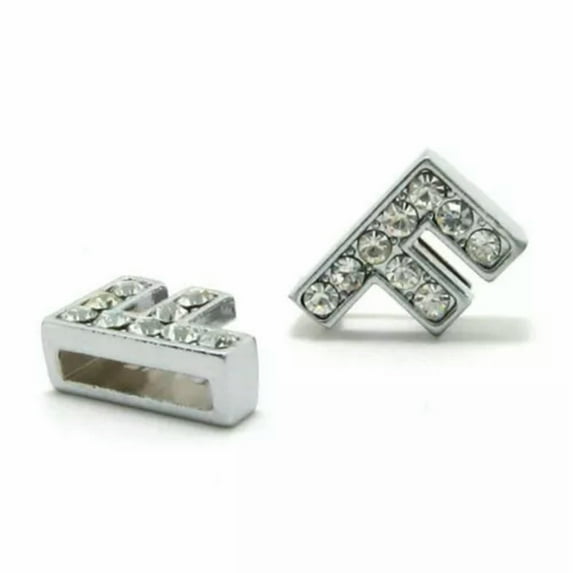 U8MO 10 Rhinestone Alphabet Letter A-Z Slide Beads Charm Fit 10mm Wristbands DIY Name-F
