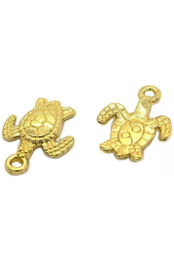 10 Sea Turtle Charms Shiny Gold Tone Tortoise Pendants Nautical Sea Life
