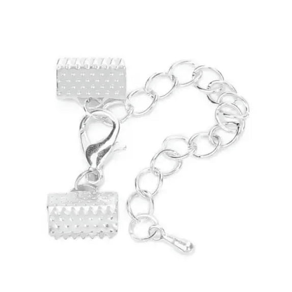 U8MO 10 Set Leather Ribbon Cord Rope End Crimps Crimps Kit Jewelry Making Findings-Silver-8mm
