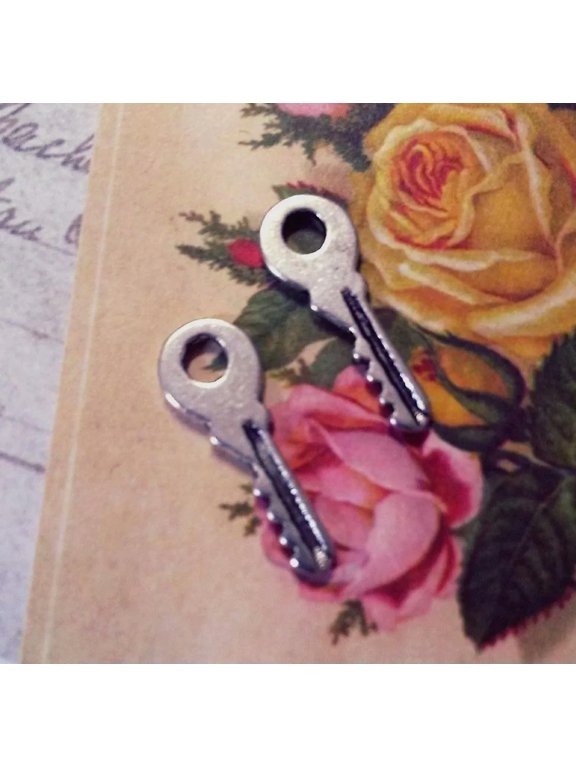 10 Skeleton Key Charms Antiqued Silver Bulk Tiny Keys Fairy Garden Steampunk